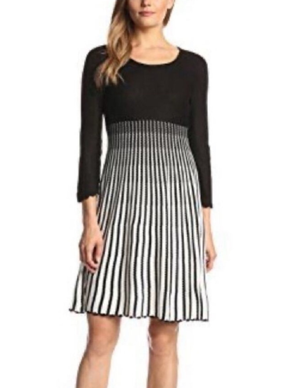 Calvin Klein Black & White Striped Fit-and-Flare Dress